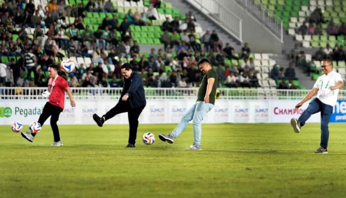 Gubernur Bobby Nasution dan Ketua PSSI Erick Thohir Tendang Bola Buka ‘Pegadaian Championship’ Apresiasi Sumut Dipilih Jadi Tuan Rumah Pembukaan