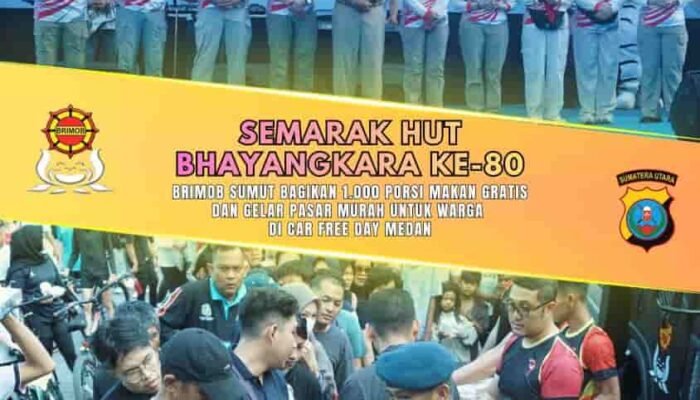 Semarak HUT Bhayangkara ke-80, Brimob Sumut Bagikan 1.000 Porsi Makan Gratis dan Gelar Pasar Murah untuk Warga di Car Free Day Medan